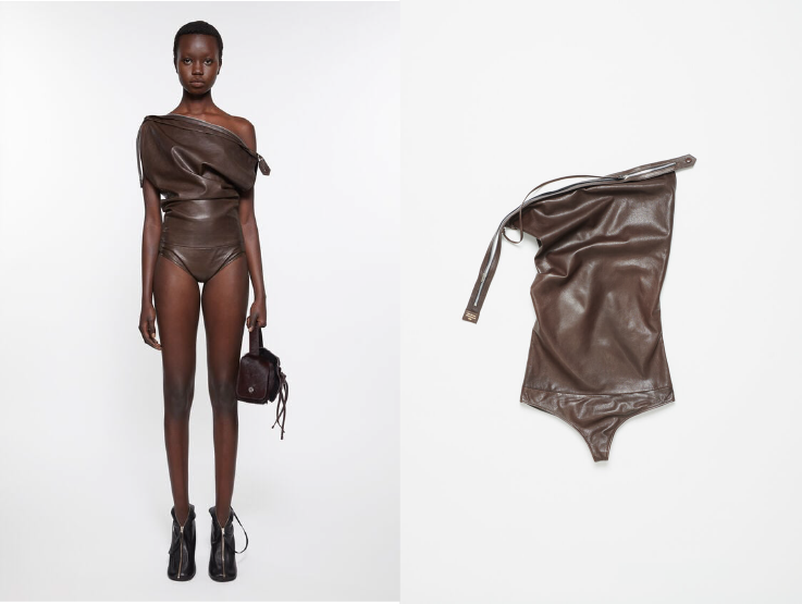 아크네 스튜디오의 레더 소재 보디수트